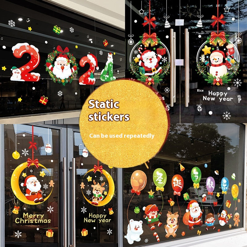 Santa Claus festive window decor with holiday Christmas theme