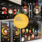 Santa Claus festive window decor with holiday Christmas theme