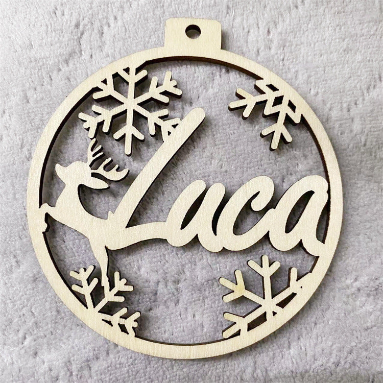 Handcrafted wooden ornament with English name carving personalization