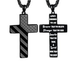 American flag cross pendant with scripture on stainless steel chain, patriotic faith jewelry