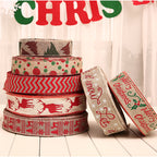 Linen Christmas ribbon decorations ready for festive home styling