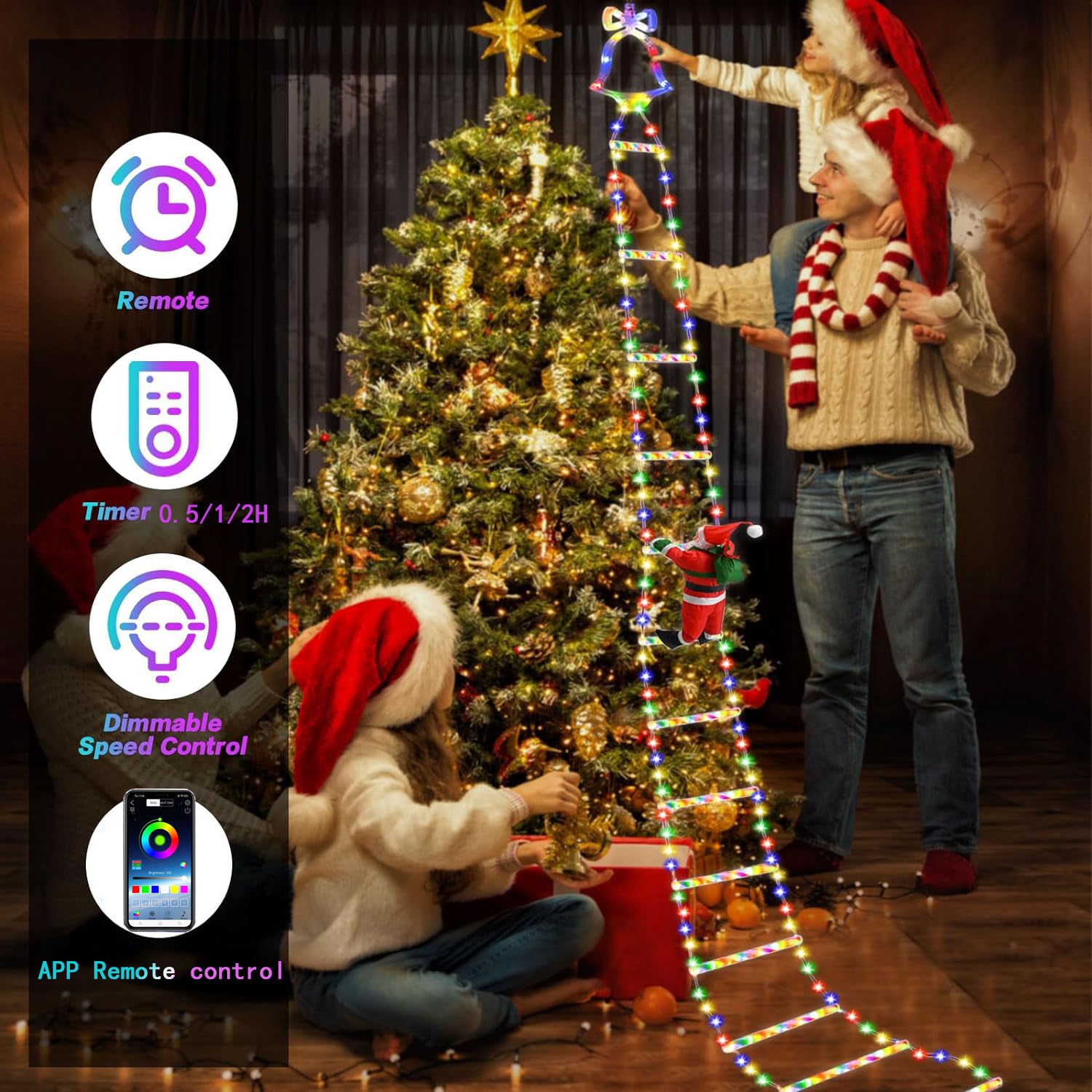Holiday light display featuring festive Santa Claus figure