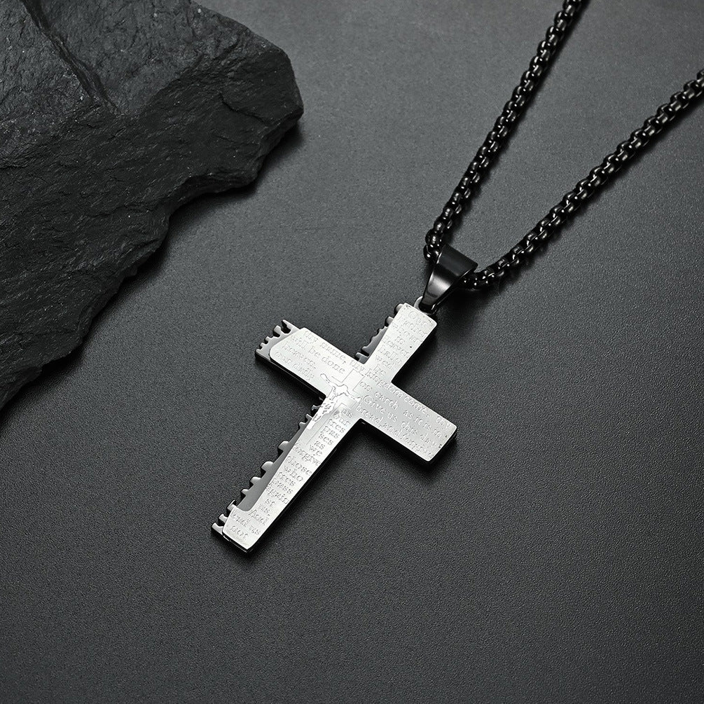 Men wearing double cross pendant necklace - faith jewelry