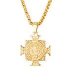 Close-up view of Catholic Saint Benedict pendant for men