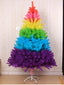 Rainbow gradient Christmas tree with multicolor branches standing in festive setting