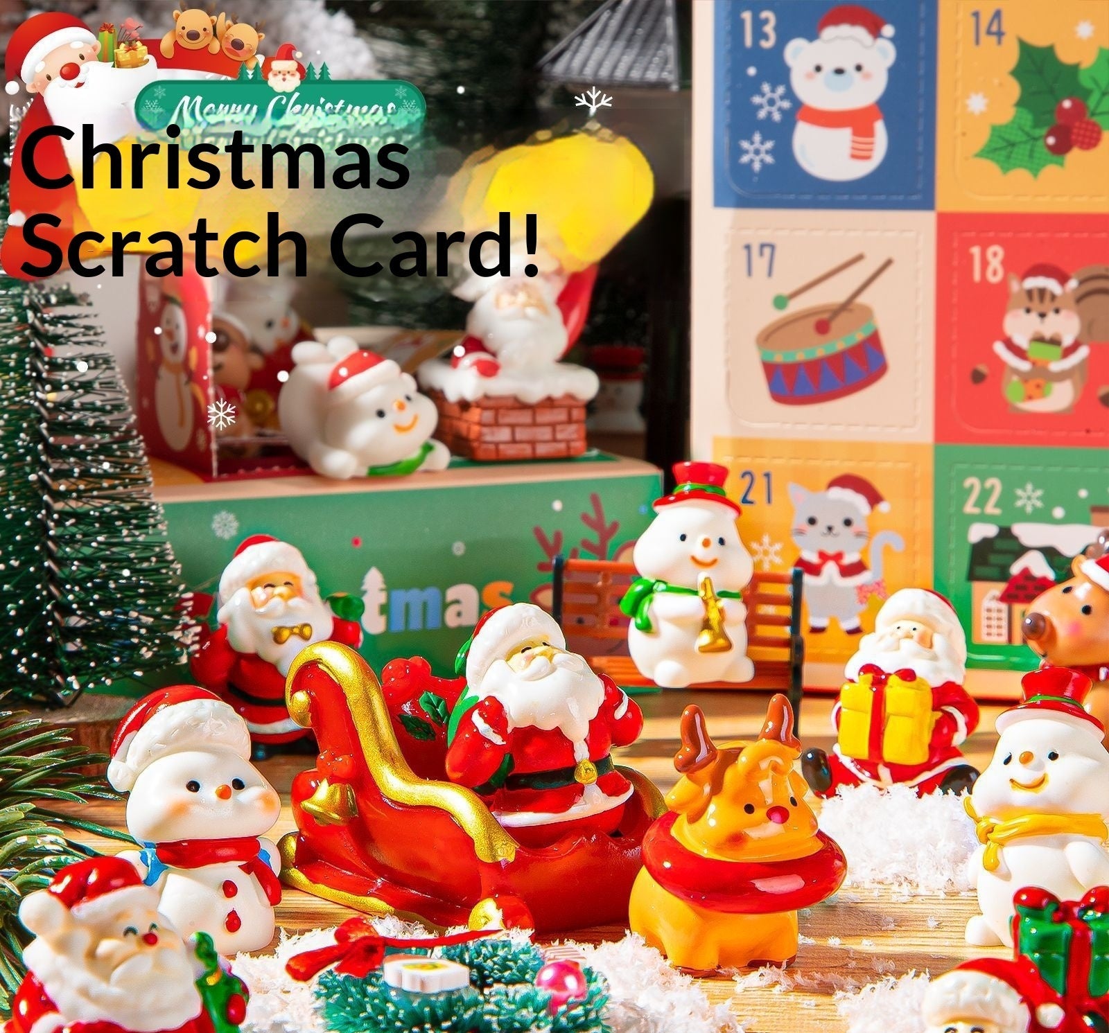 Christmas peek-a-boo resin figurine displayed on festive surface