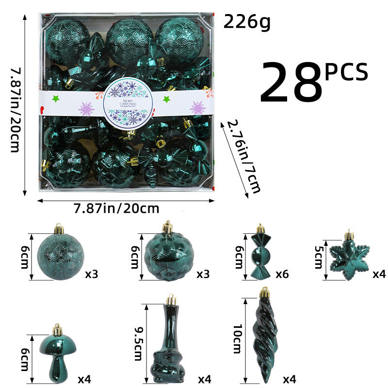 Sparkling light blue and light green Christmas ornaments arranged for holiday display