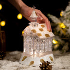 Crystal church music box ornament featuring classic church design for holiday decorating