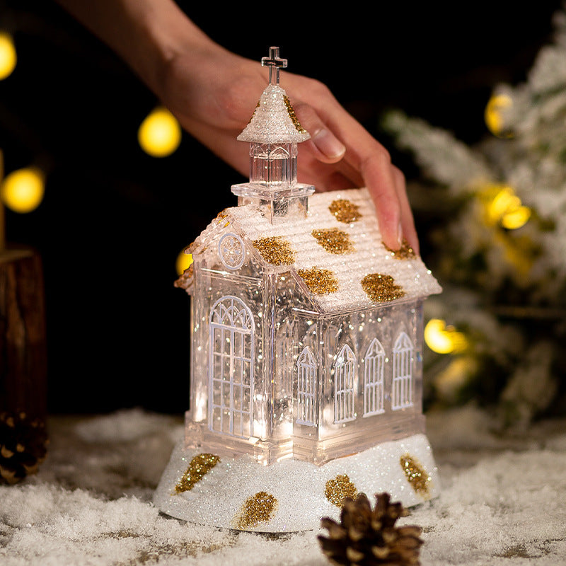 Crystal church music box ornament featuring classic church design for holiday decorating