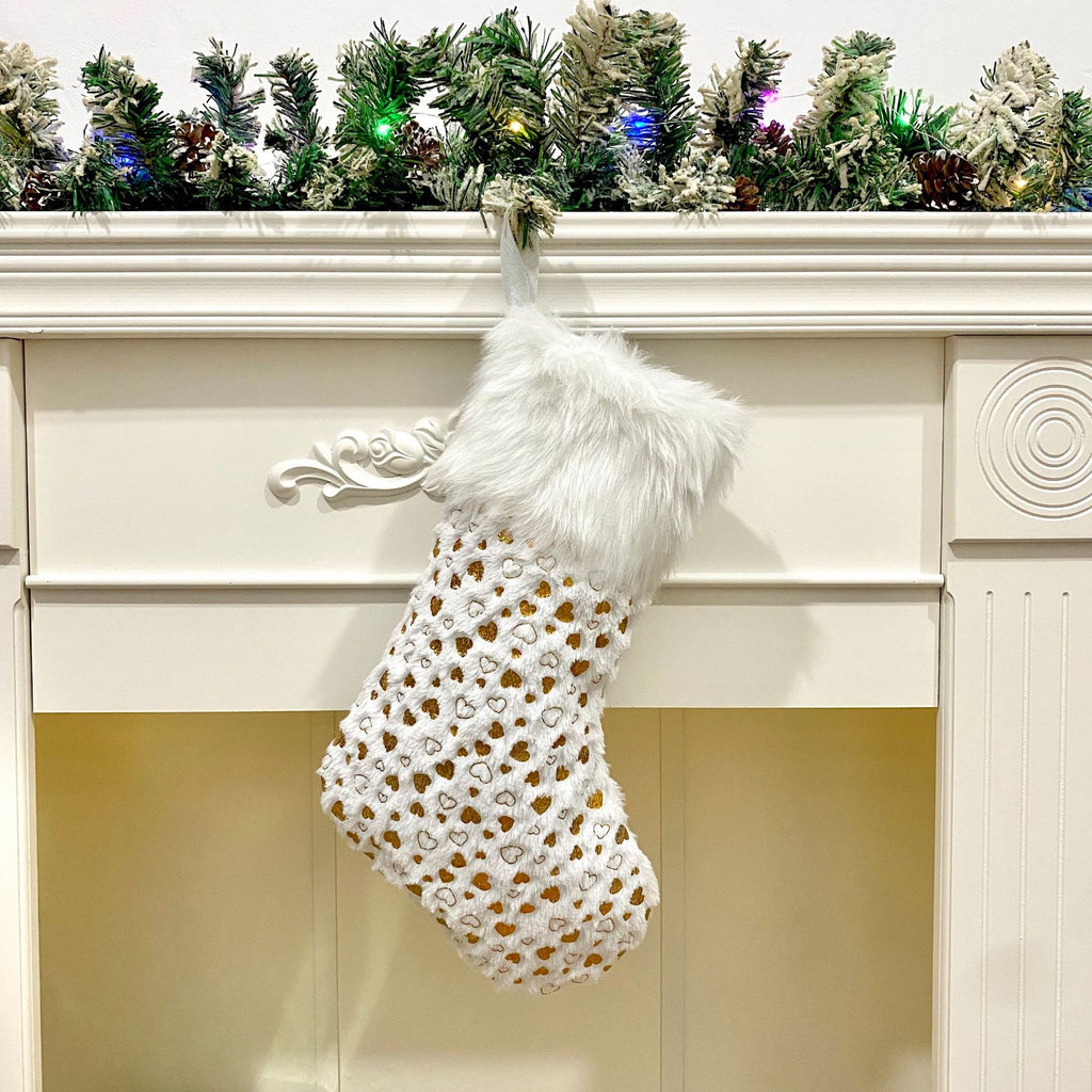 Gilded plush Christmas stocking gift bag with rich golden accents for holiday home decor