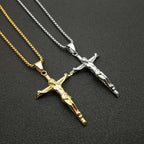 Gilded titanium steel cross pendant necklace on chain