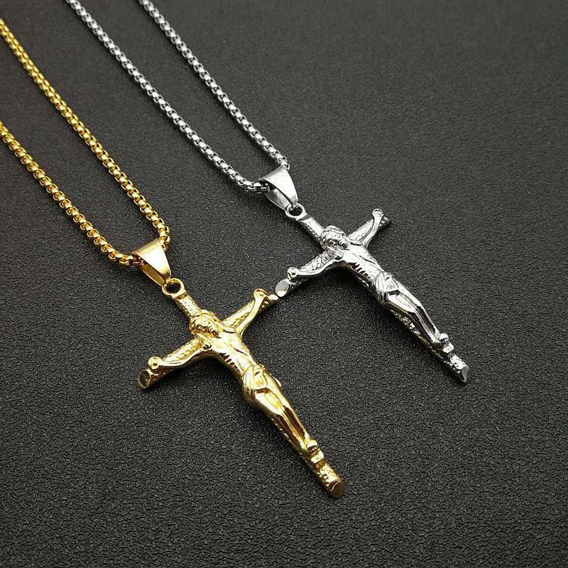 Gilded titanium steel cross pendant necklace on chain
