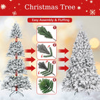 7ft tall PVC Christmas tree with flocked branches ready for ornaments