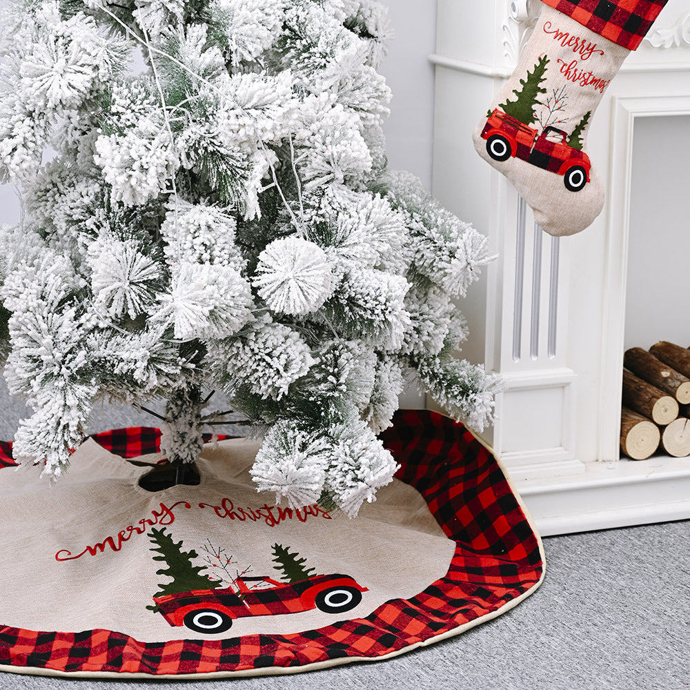 Christmas tree skirt styled around decorated holiday tree