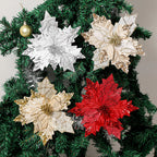 Multi-color Christmas flower arrangements showcasing all four glitter color options available