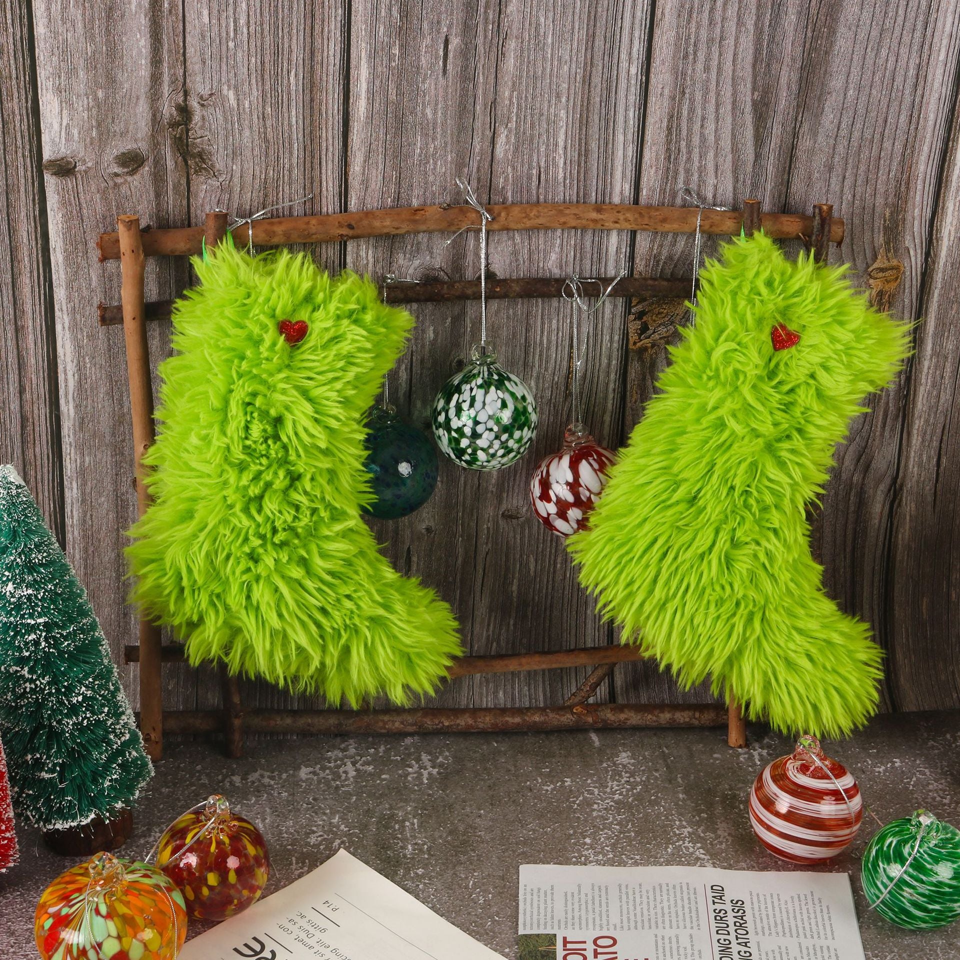 Soft plush Christmas stocking ornament with ornament hook for holiday display