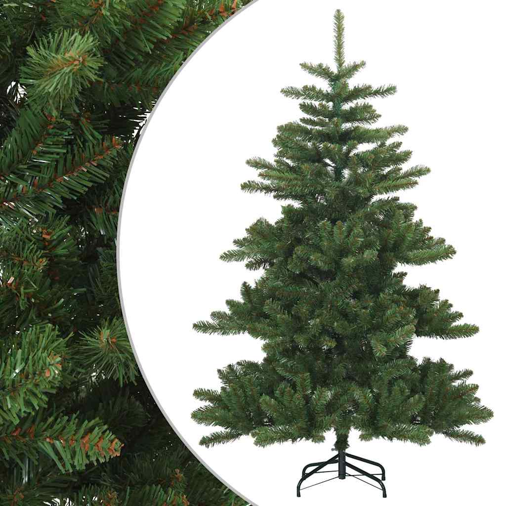 Fully decorated Christmas tree with ornaments and lights in a festive home setting