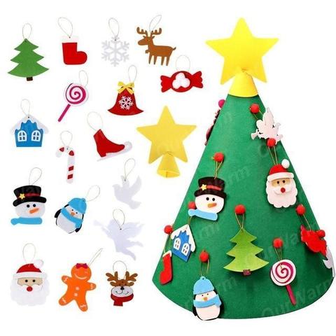 Finished handmade felt Christmas tree displayed as festive holiday decoration