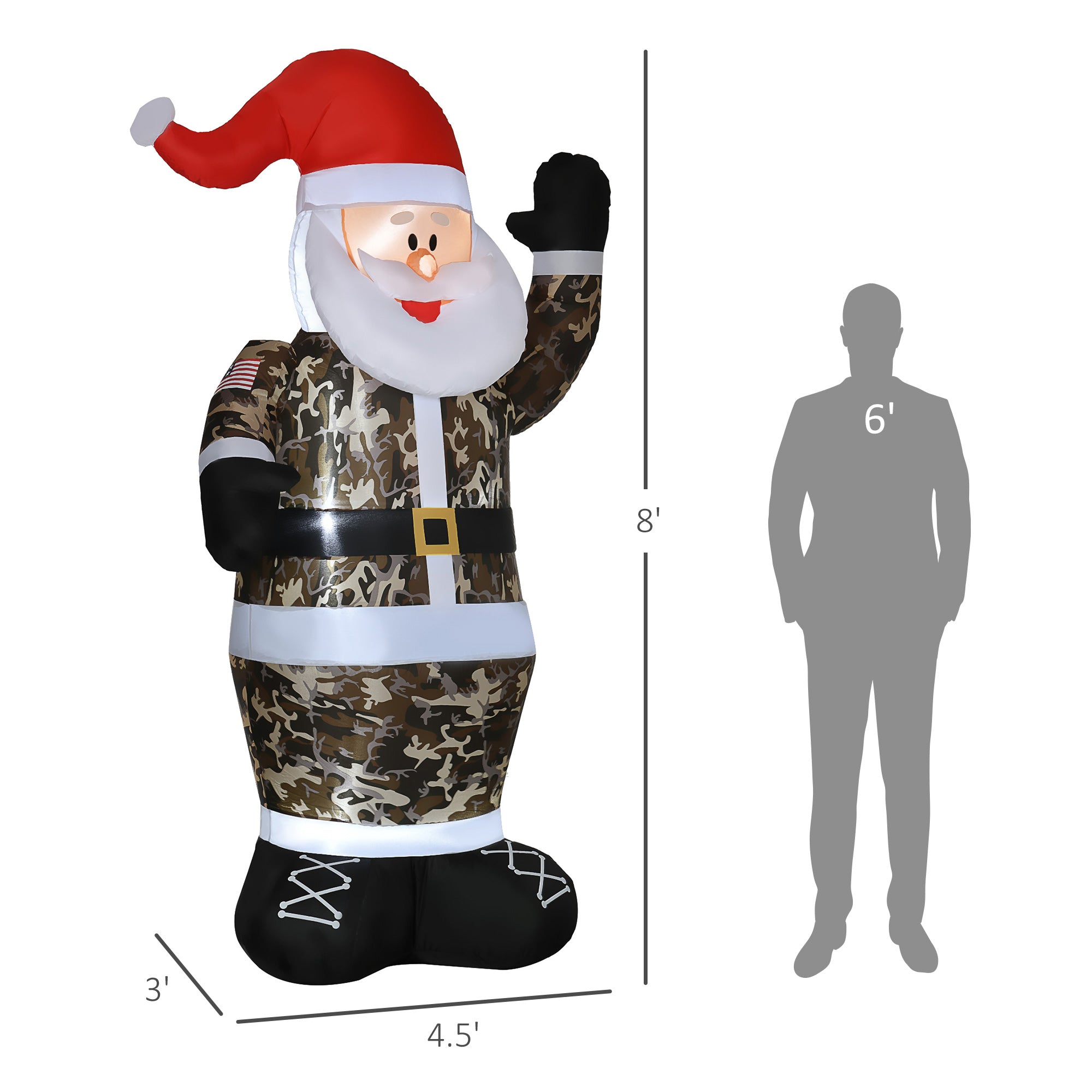 Camo Santa Inflatable with LED Lights - Outdoor Christmas Decor Secondary image