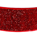 Red sequin Christmas tree skirt showing full circumference in holiday setting