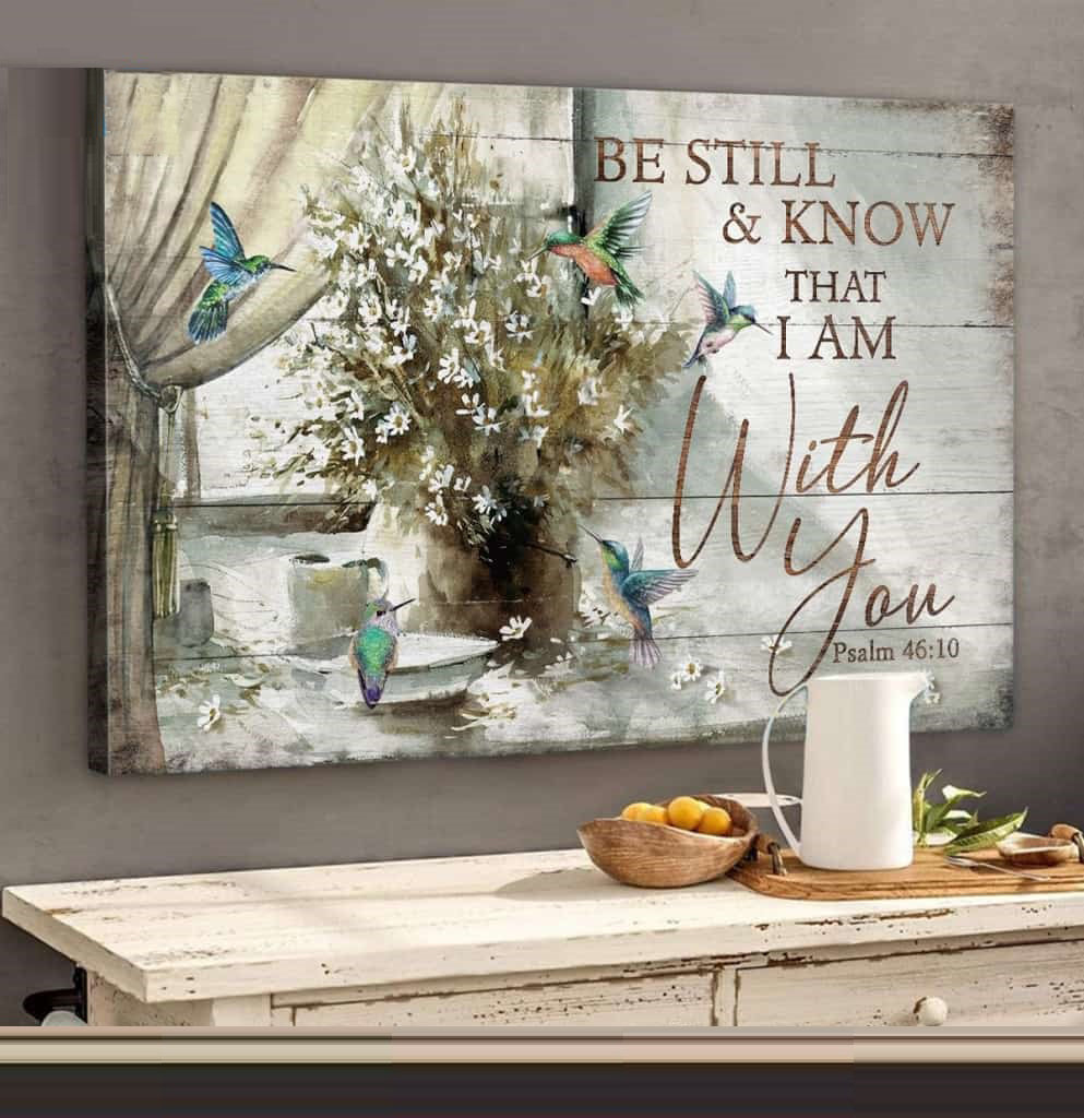 Hummingbird canvas wall art with Still Knows Im With You faith message for home decor Main image
