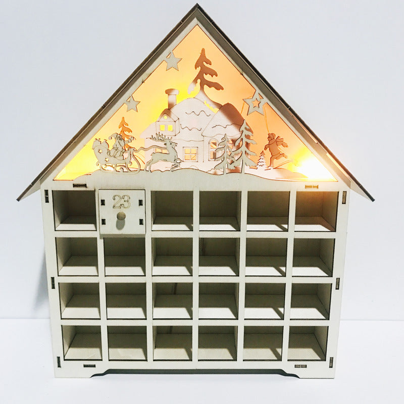 Detailed view of wooden Advent calendar compartments ready to be filled