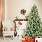 Assorted Christmas tree sizes displayed together in a showroom setting