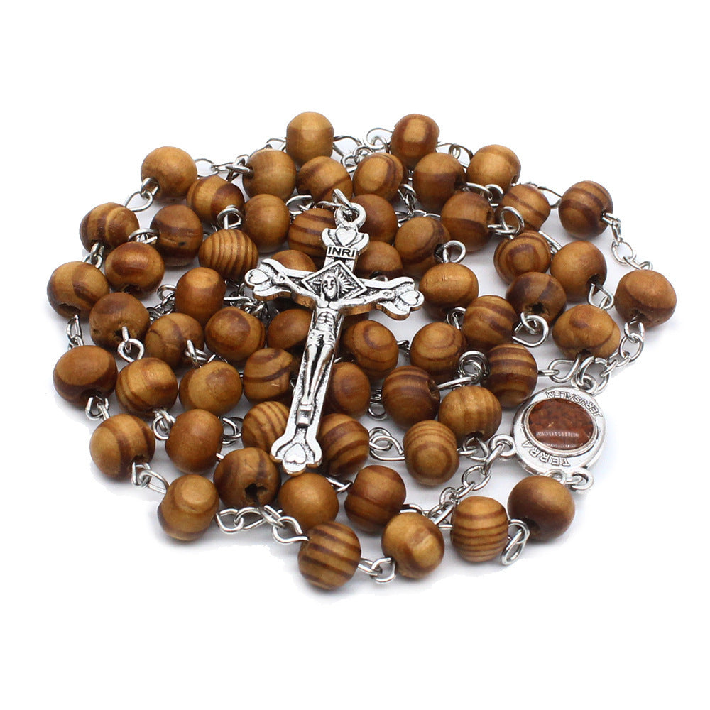 Adjustable Catholic rosary necklace with Virgin Mary cross design
