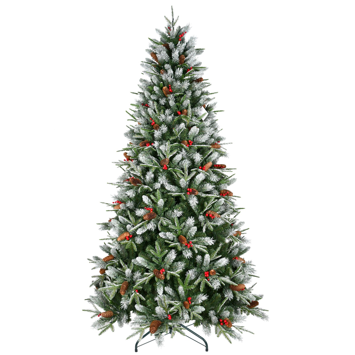 Christmas tree with rich evergreen branches and festive red berry accents