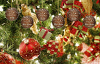 Round wooden Christmas hanging decoration displayed for festive display