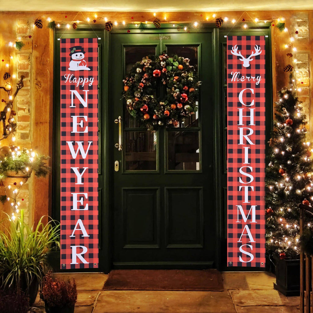 Festive Christmas Porch Sign Set creating warm welcome at front entryway for holiday season