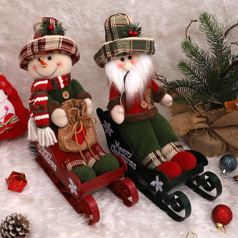 Sled old man doll ornament in soft cloth for Christmas tree display