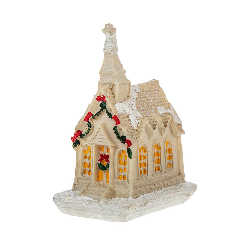 House shaped Christmas decoration in pure white resin