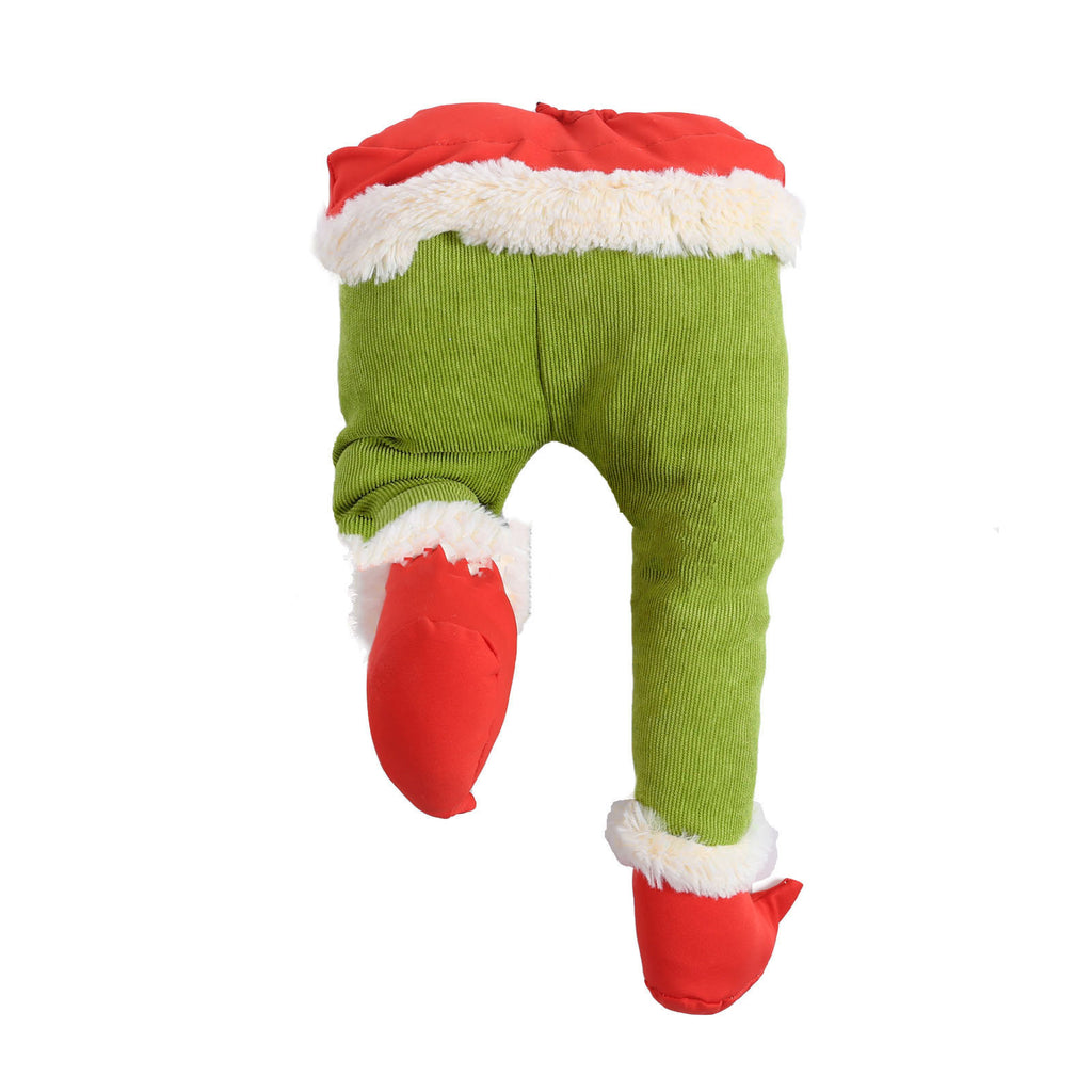 Green prosthetic leg ornament showing cloth texture and green color