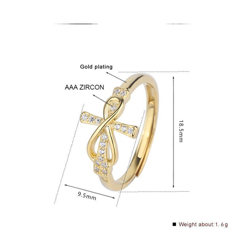 Micro diamond cross detail on sterling silver band