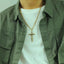 Jesus cross pendant necklace with square pearl chain in natural finish