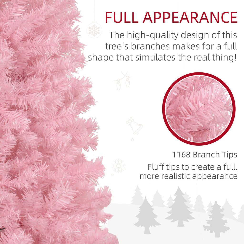 Assembled pink pencil Christmas tree in living room setting