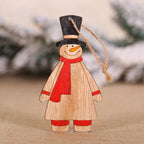 Set of wooden Christmas hanging decorations featuring angel figure in warm wood tones