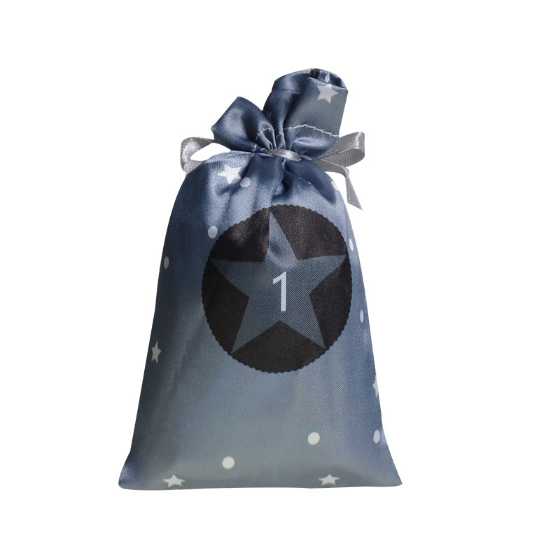 Gray satin Christmas drawstring gift bag festive holiday