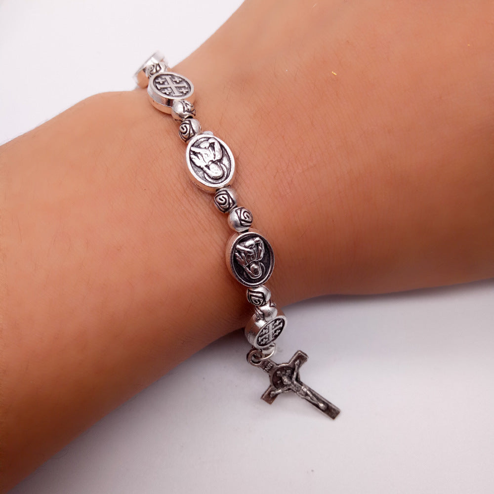 Packaging for Madonna rose bead rosary cross bracelet