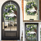Christmas wreath decoration displayed on a door with festive styling