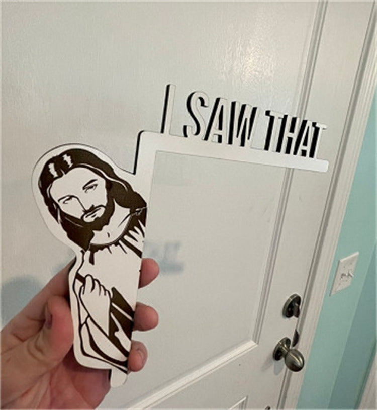 Unique Christmas door decor with playful Santa elk and faith-inspired characters