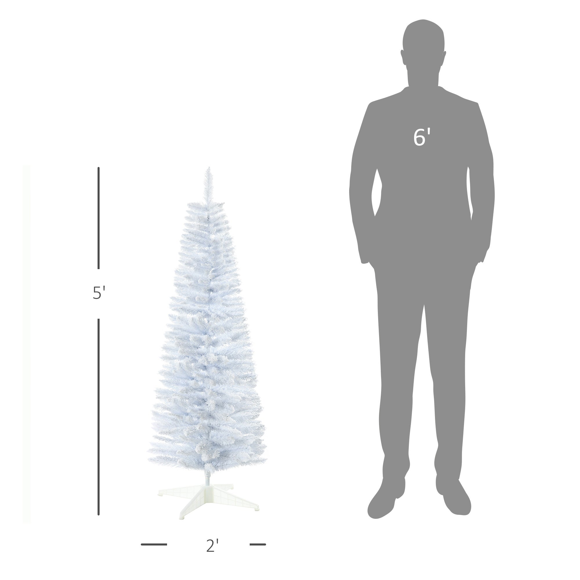 Indoor white pencil Christmas tree with elegant slim profile for small spaces