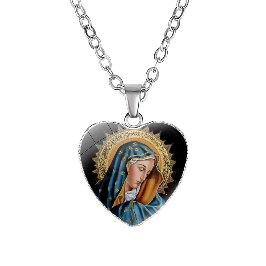 Elegant cross-chain necklace with Virgin Mary portrait pendant