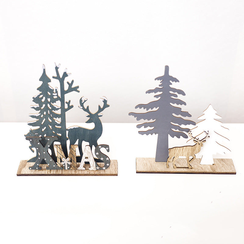Set of wooden Christmas decorations with elk and reindeer motifs for faith-filled homes