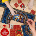 Nativity-themed Advent calendar puzzle with intricate paper construction