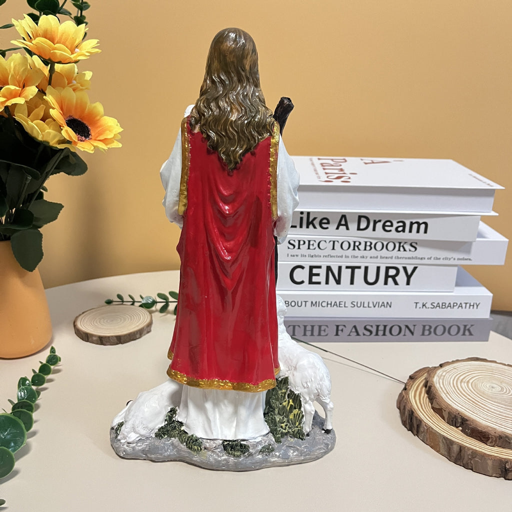 Full nativity sculptural piece with shepherd and manger in European aesthetic