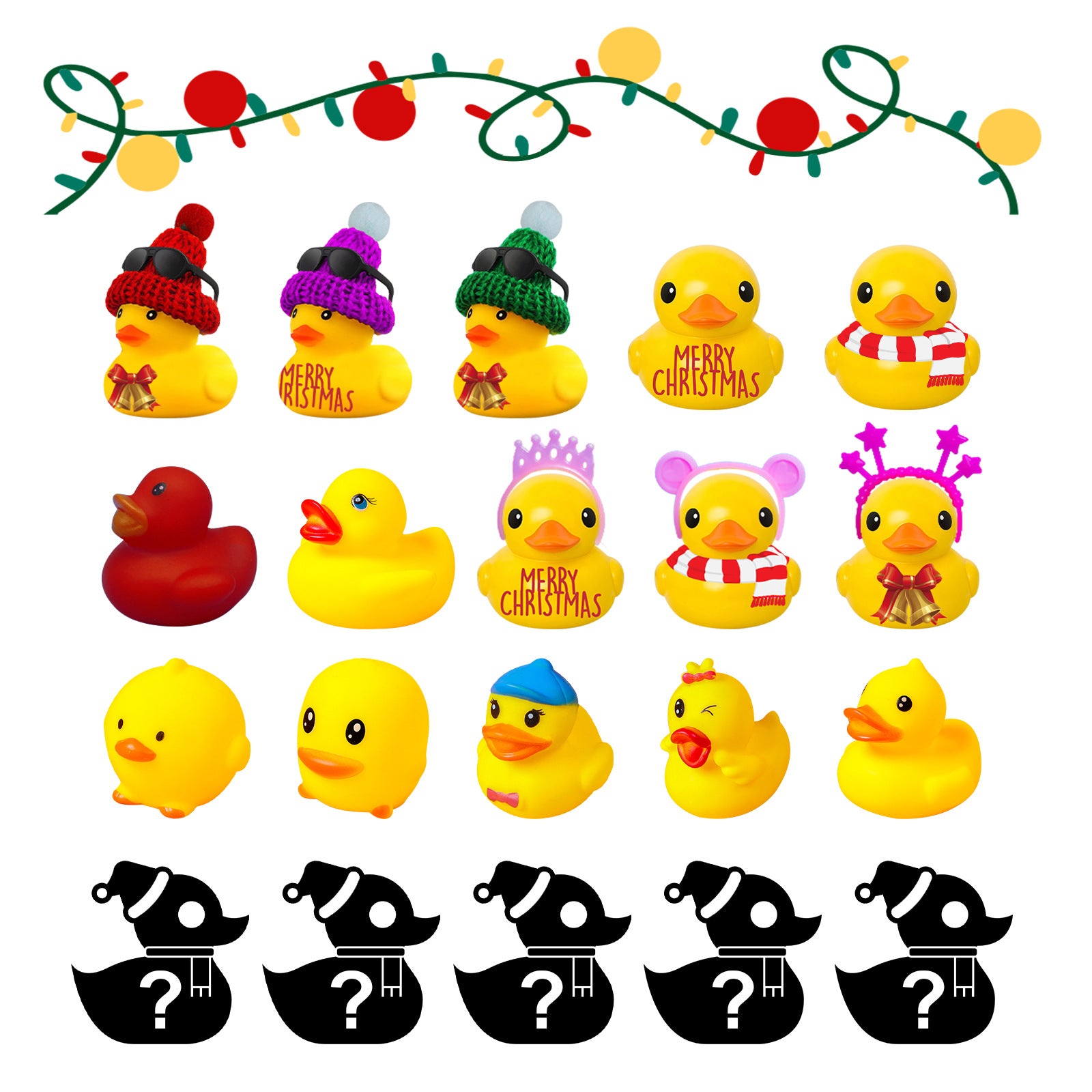 Rubber duck advent calendar displayed as Christmas home decor