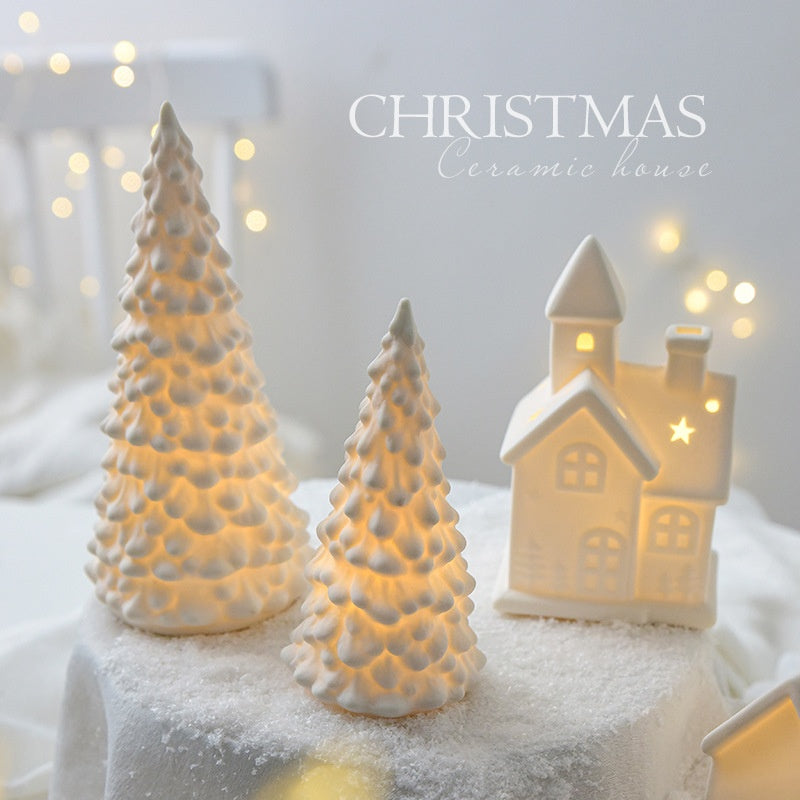 White ceramic snowman Christmas decoration with simple modern design for desktop display
