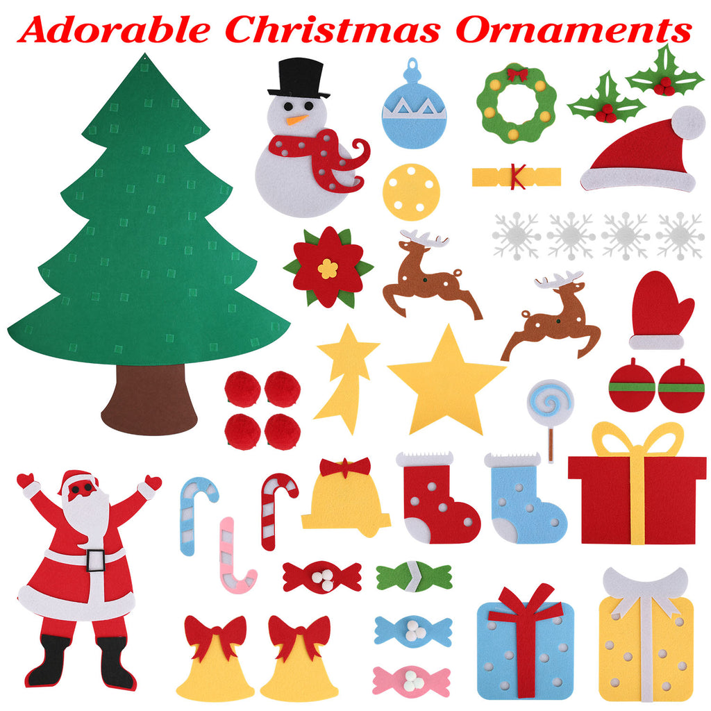 Complete DIY felt Christmas tree set ready for wall hanging decoration